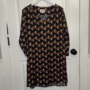 DIEGA Women’s Geometrical Print Morroco Dress‎ Long Sleeve Size M Brown